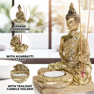 Golden Buddha Statue & Incense Holder, 6" Tabletop Decor by Sona Casa