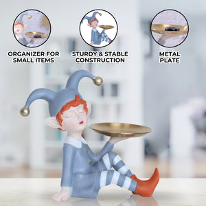 Tabletop Metal Tray Organizer, 11" Resin Clown Elf Statue, Table Desk Shelf Sculpture, Home Office Decorations, Gifts by Sona Casa