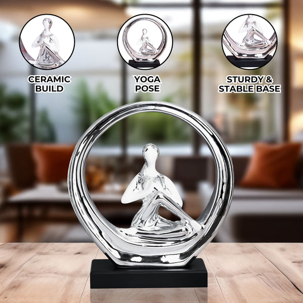 Elegant Ceramic White & Silver Chrome Yoga Girl Pose Statue - Perfect For Meditation Decor & Inspirational Fitness Gift