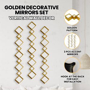 Golden Accent Mirror Set of 3, 35" Home or Office Wall Decor-Sona Casa