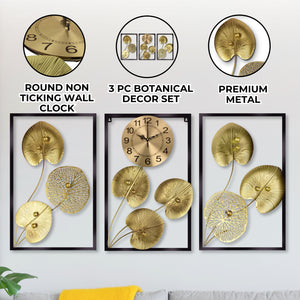 Extra Large Golden Decorative Wall Clock, 24" Silent Non Ticking Clock with Decorative Panels Wall Decor by Sona Casa