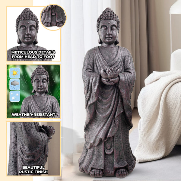 Asian Decor, 32" Standing Buddha Statue, Large Indoor Outdoor Sculpture