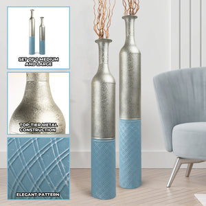 Large Metal Floor Vases, Tall Vase Set of 2, 42" and 36" Large Decorative Pots for Pampas Grass by Sona Casa