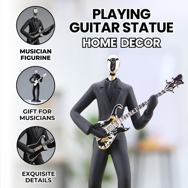 Musician Statue, Black Sculpture, Home Decor Gift for Musicians, Guitarists 11in 27cm by Accent Collection