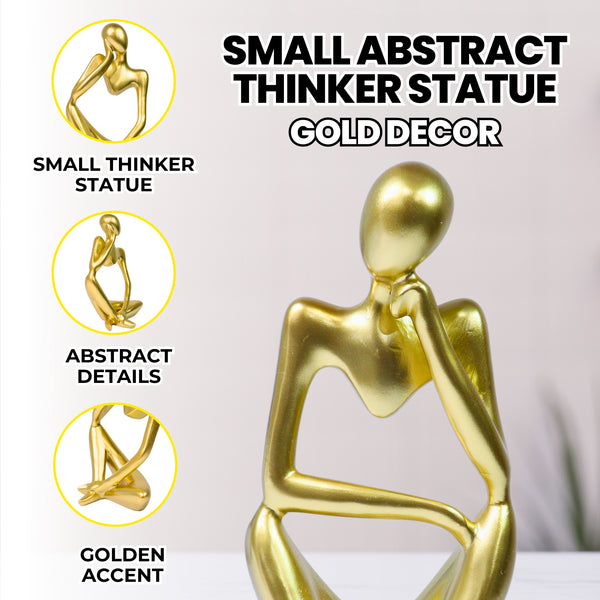 Small Abstract Thinker Statue Decor for Living Room, Gold Decorative Accent for Home, Office 9 inch, 23 cm
