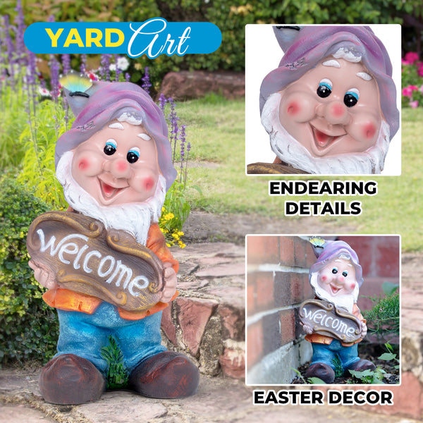 Garden Gnome Welcome Statue, 13" Weather Resistant Outdoor Garden Decor