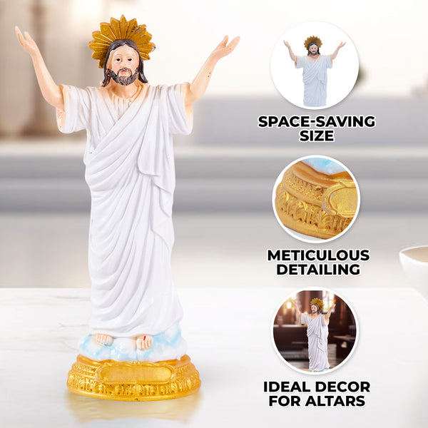 Resurrection Of Jesus Christ Statue, White Polyresin, 9" Small Altar Decor