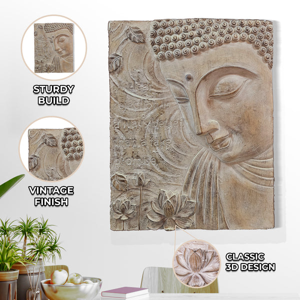 Buddha Wall Art for Living Room, 3D Wall Art, 22" Beige Wall Decor