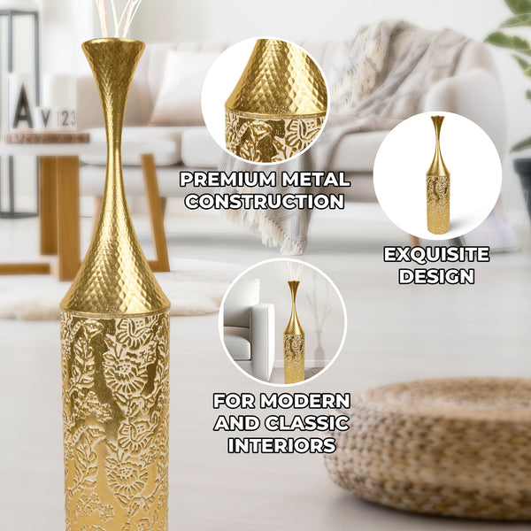 Large Gold Tall Vase, Tall Floor Vase for Living Room, Hallway, Entryway, Metal Home Decor 32 inch 82 cm