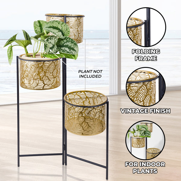 Indoor Metal Planters, 32" Golden Plant Pots Living Room Decor