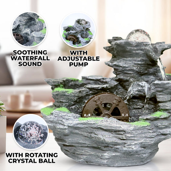 Indoor Fountain with Pump, Light, Revolving Crystal, 10" Tabletop Waterfall