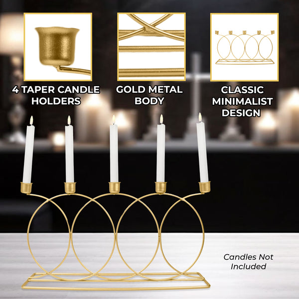 5 in 1 Taper Candle Holder Made of Metal, Gold Decor for Home, Wedding Decoration, Housewarming Gift 9 inch 23cm