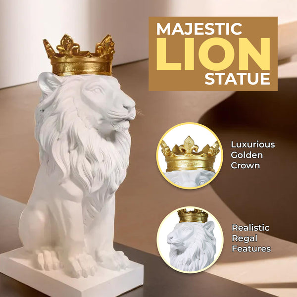 White Lion King with Golden Crown, Statue of a Lion, Table Centerpiece, Home or Office Decor, 36 cm, 24 inch, Unique Gift
