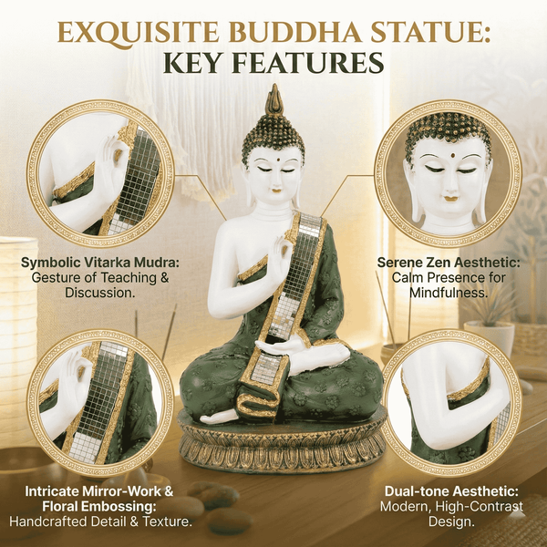 Seated Prayer Buddha Statue, 11" Figurine Home Decor Ornament. Buddhism Gifts, Altar Prayer Room Pooja Temple Decorations