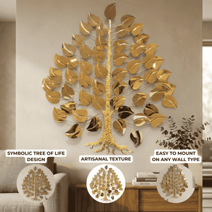 Large Gold Tree Metal Wall Sculpture, 34 inch Modern Tree of Life Wall Art Decor for Home or Office by Sona Casa