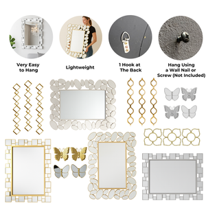 Golden Floral Wall Mirror Set, Traditional Modern Diwali Decor Gift, 25 cm Mirrors Pooja Room Decor-Sona Casa