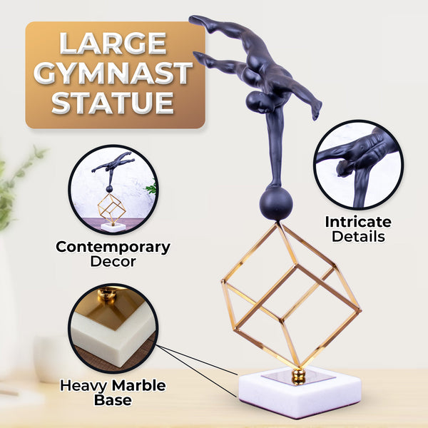 Elegant Gymnast Sculpture - High-Quality Metal With Marble Base, Black Gold White, Perfect For Shelves To Fireplace Decor by Accent Collection