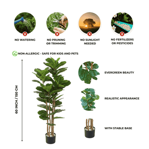 Artificial Fig Tree 150 cm Tall Indoor Home Decor, Realistic Lifelike Faux Plant for Living Room or Office by Sona Casa