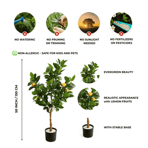 Artificial Citrus Plant 130 cm, Lemon Tree Fake Plant for Indoor Decor, Living Room, Patio Ornament by Sona Casa