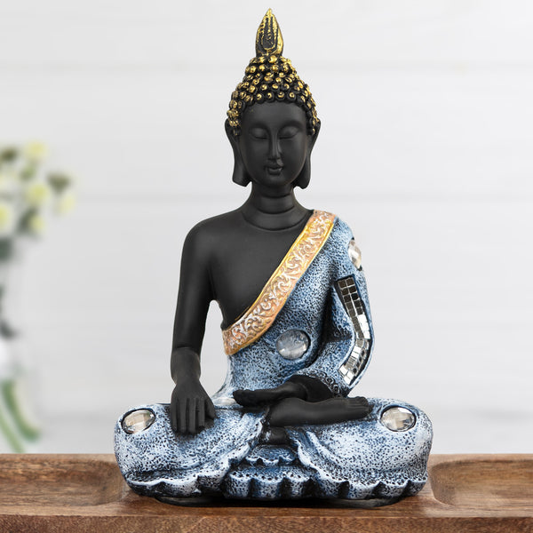 Small Polyresin Buddha Statue, 8" Black Home Office Decor