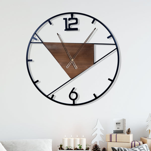 Geometric Wall Clock, 24" Black Metal Clock, Silent Minimalist Home Decor