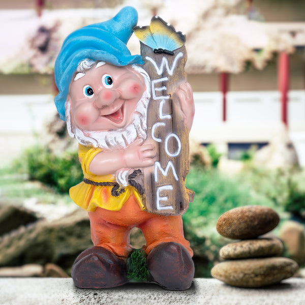 Welcome Gnome Garden Statue, 13" Patio Porch Lawn Ornament