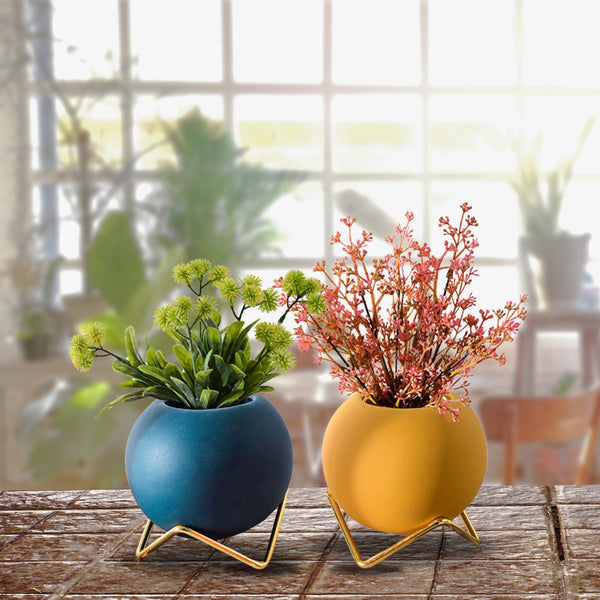 2 Pc, Cute Small Colorful Circular Vases with Golden Stand, 10 cm by Accent Collection
