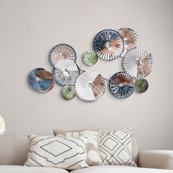 Metal Abstract Wall Decor, 39" Wide Round Wall Art Shields Design