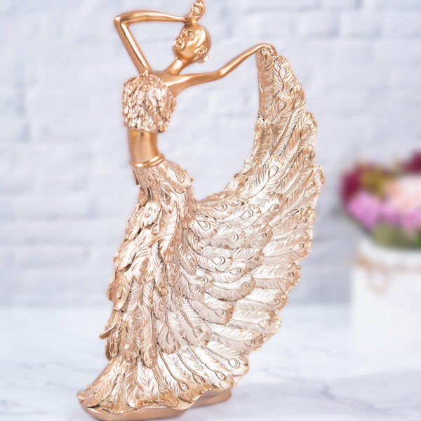 Golden Peacock Feather Resin Figurine - Elegant Shelf And Table Decor For A Modern Touch by Accent Collection
