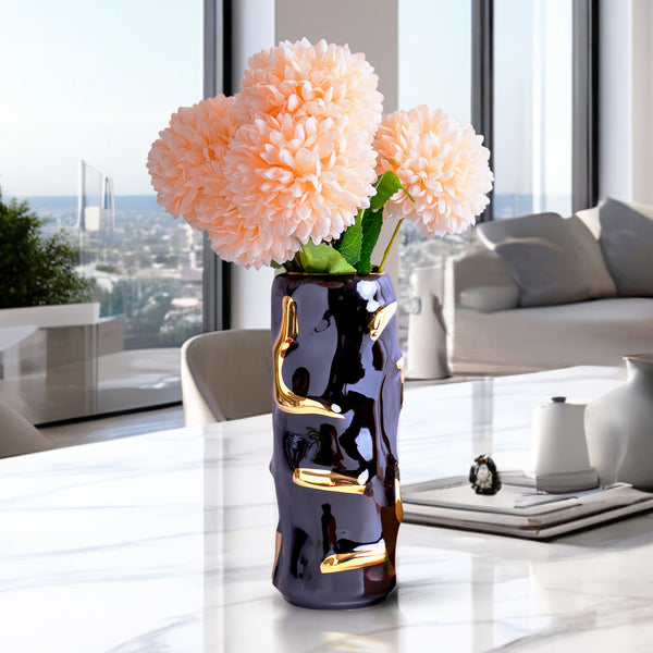 Elegant Abstract Black Ceramic Vase With Golden Highlights - Perfect For Any Decor Style