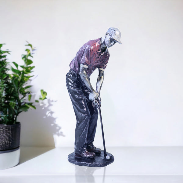 Large Golf Statue, Sports Statue Home Decor Gift, Red Black Coffee Table Centerpiece 13 inch 33 cm