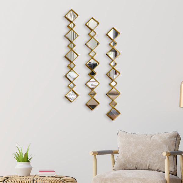 Golden Accent Mirror Set of 3, 35" Home or Office Wall Decor