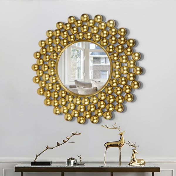 Large Decorative Mirror, 32" Wall Hanging, Metal Gold Home Decor