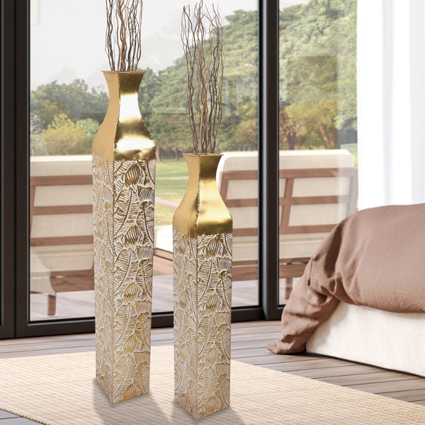 Modern Decorative Metal Tall Vase, Gold Living Room Decor, 42" and 35" Pots