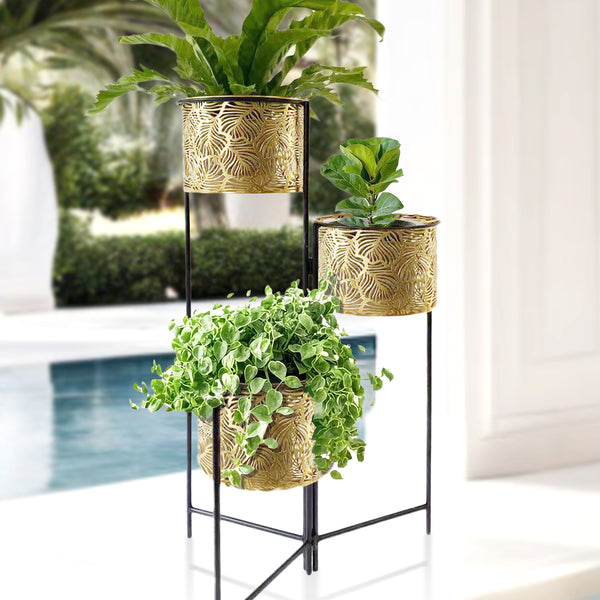 Indoor Metal Planters, 32" Golden Plant Pots Living Room Decor