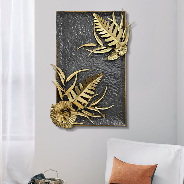 Large Metal Wall Art, 27" Floral Wall Decor, Gray Gold Home Office Decor