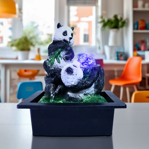 Indoor Fountain with Cute Panda Statues 11" Desktop Waterfall