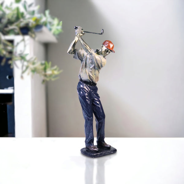 Golf Figurine Decor, Modern Sculpture, Table Centerpiece Large Statue Polyresin Silver Blue 15 inch 38 cm | Home Decor