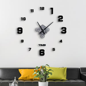 Large Black 3D DIY Wall Clock Kit With Moving Gears - Frameless, Silent, Minimalist Design For Living Room by Accent Collection