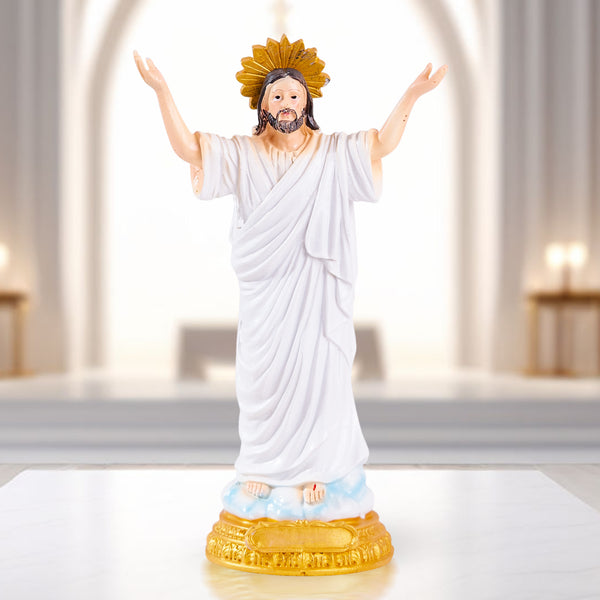 Resurrection Of Jesus Christ Statue, White Polyresin, 9" Small Altar Decor