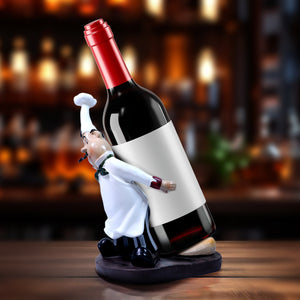 Wine Bottle Holder, Cute Polyresin Chef 750mL Bottle Organizer, Kitchen Countertop Decor 6 inch, 20 cm | Home Decor