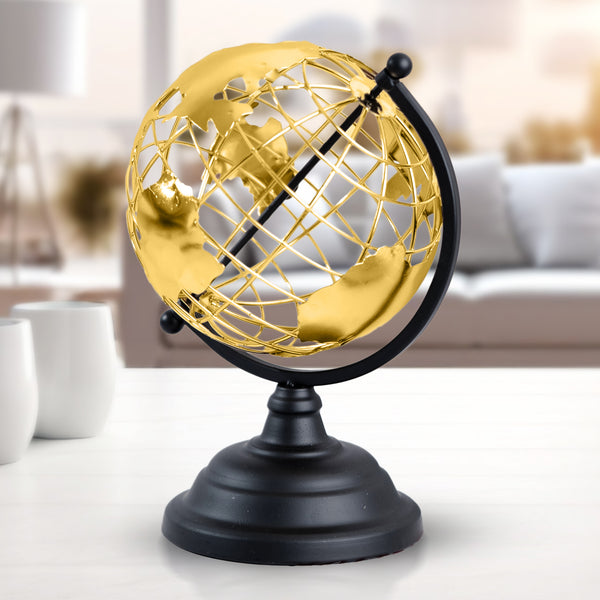 Golden Hue Antique Globe - Black Metal, Educational Study & Decor Accent For Table, Office & Home