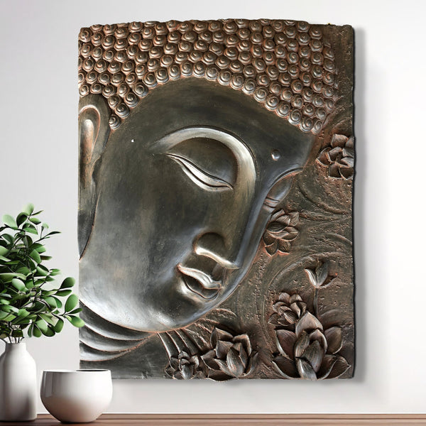 Large Buddha Wall Sculpture, 22" 3D Wall Hanging, Brown Home Decor