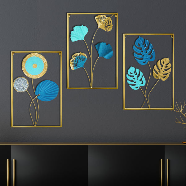 Metal Wall Hanging 24" Set of 3 Living Room Floral Wall Decor