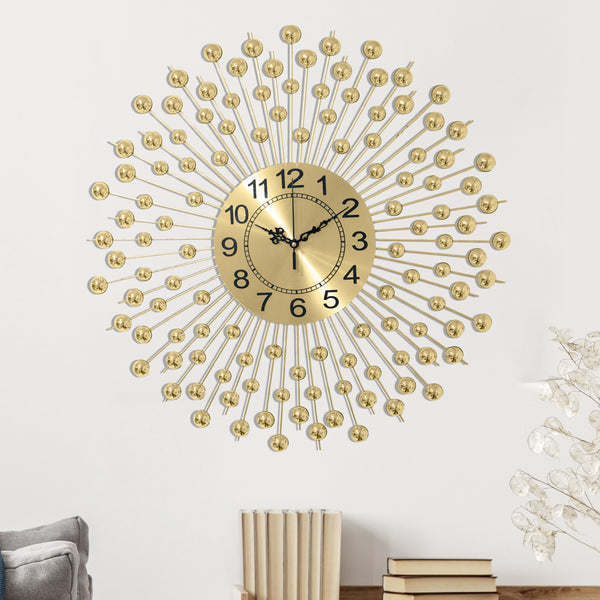 Gold Wall Clock, 24" Silent Non Ticking Round Decorative Clock