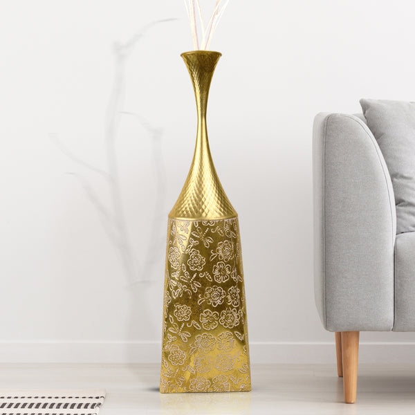 Gold Metal Tall Vase for Living Room, 32" Large Decorative Vase