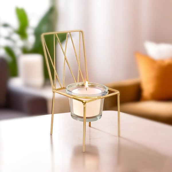 Gold Candle Holder, Golden Chair Design, Metal Home Decor, Tabletop Centerpiece 6in, 15cm by Accent Collection