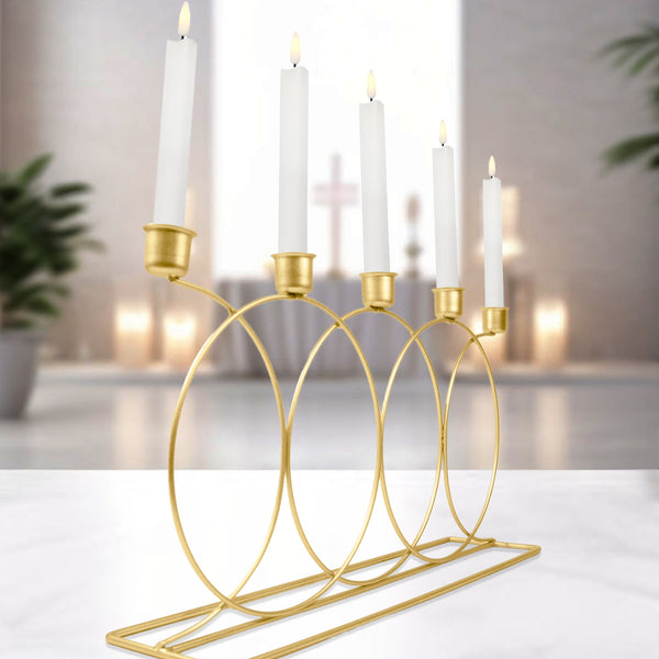 5 in 1 Taper Candle Holder Made of Metal, Gold Decor for Home, Wedding Decoration, Housewarming Gift 9 inch 23cm