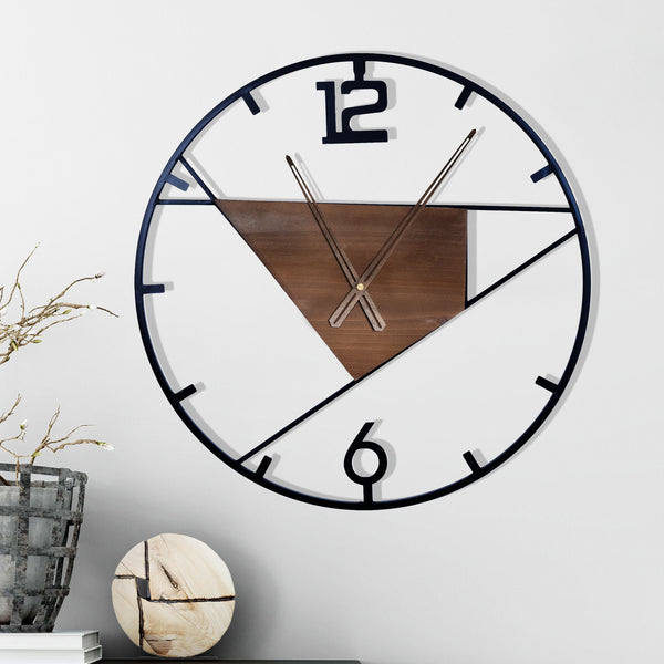 Geometric Wall Clock, 24" Black Metal Clock, Silent Minimalist Home Decor