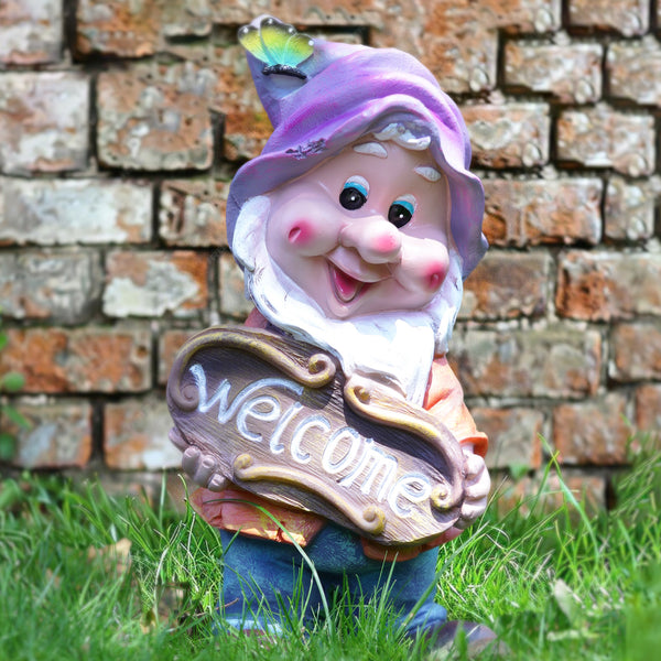 Garden Gnome Welcome Statue, 13" Weather Resistant Outdoor Garden Decor